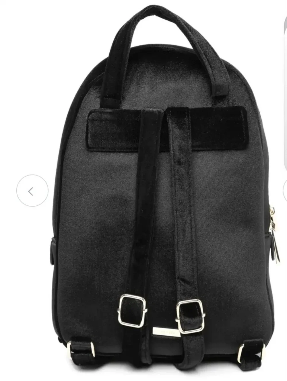 Aldo Women Black Solid Backpack with a velvet texture and gold-tone zipper NWOT